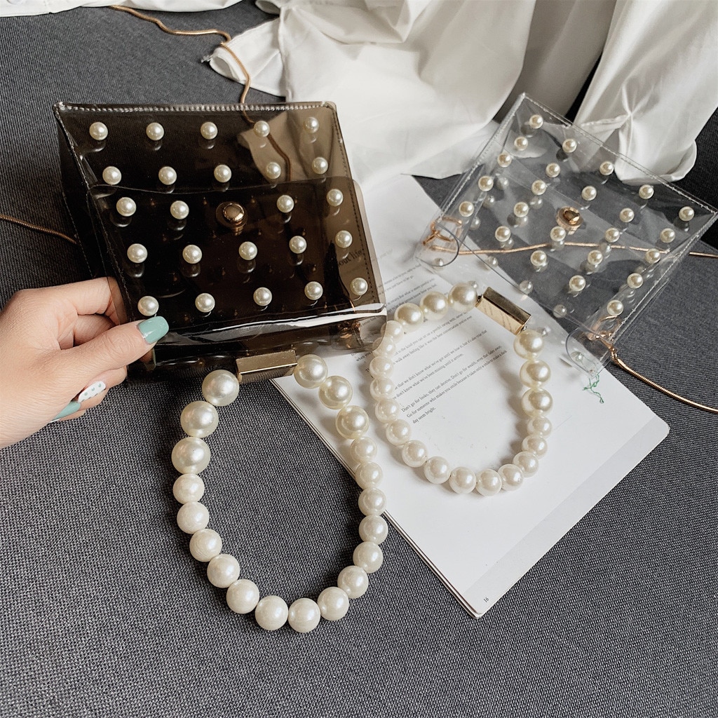 Mädchen Perle Umhängetaschen Frauen Nette Wasserdichte Messenger Paket Dame Perlen Schulter Klappe Transparent Frauen Tasche
