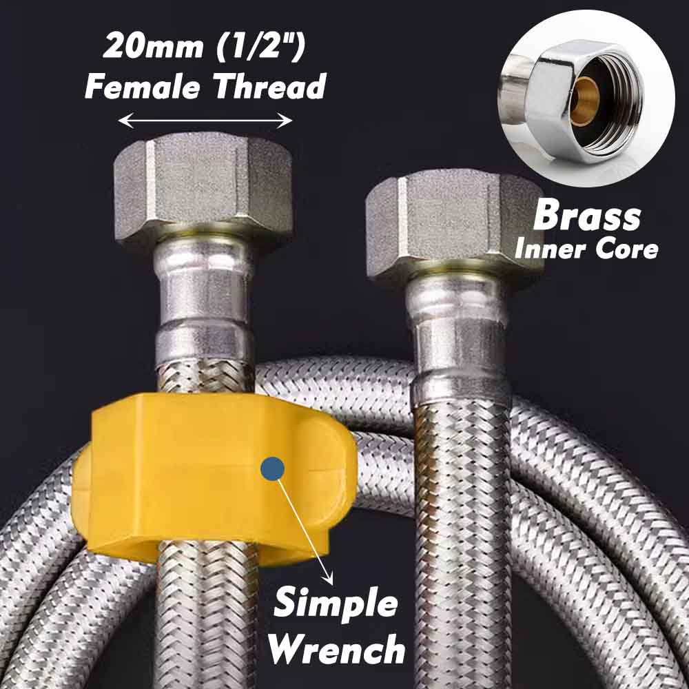Manguera trenzada de entrada de grifo de agua de acero inoxidable 1/2, tubo de conexión Flexible para cocina, baño, inodoro, riego de jardín, 304 pulgadas