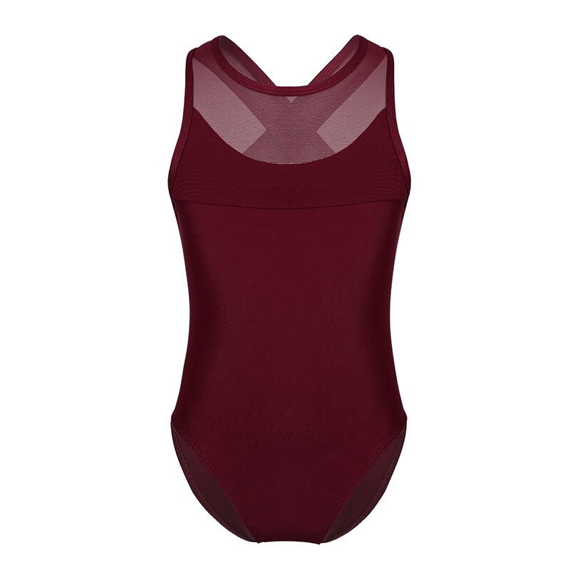 iiniim Kids Girls Ballet Body Leotard Mesh Splice Criss-cross Cutout Back Ballet Gymnastics Leotard Dancewear: Burgundy / 4
