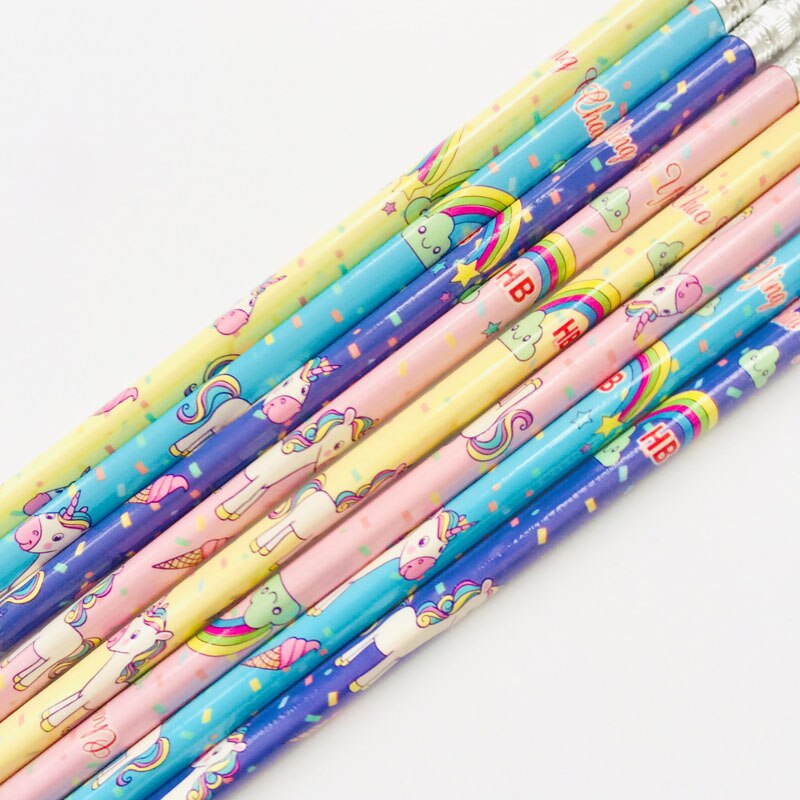 Lápiz de madera estándar HB de unicornio, lápices de dibujo y escritura, papelería para estudiantes, 4 unidades
