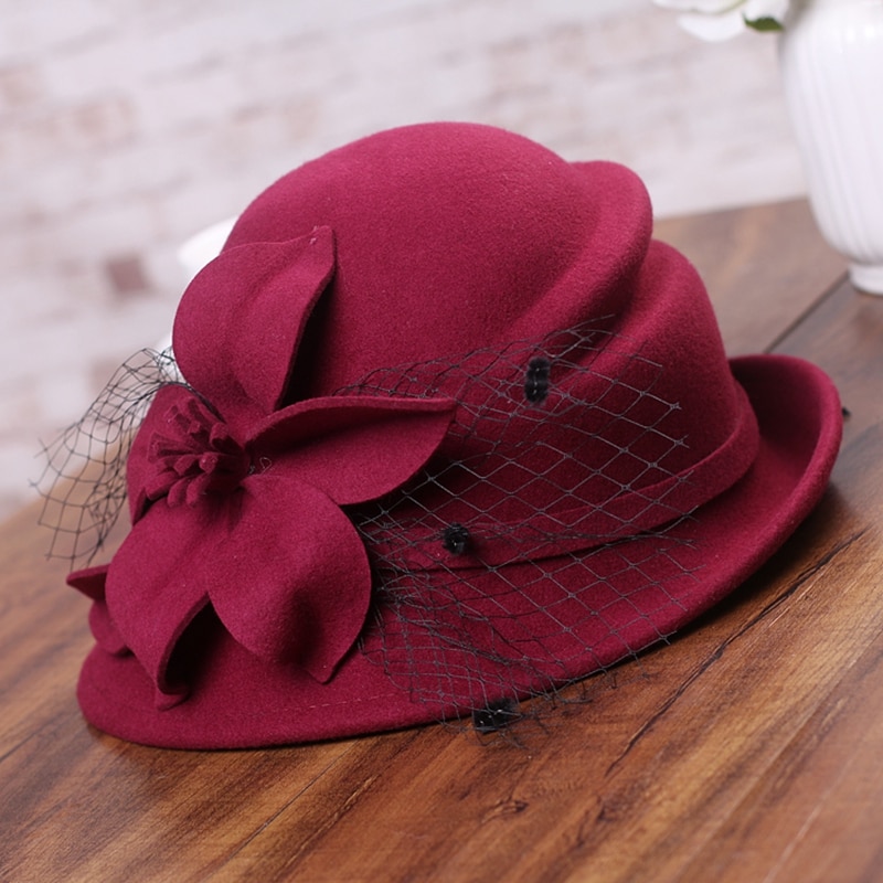 Sombrero de invierno para mujer, gorro de lana cálido estilo Gatsby, flor, , asimétrico, 1920