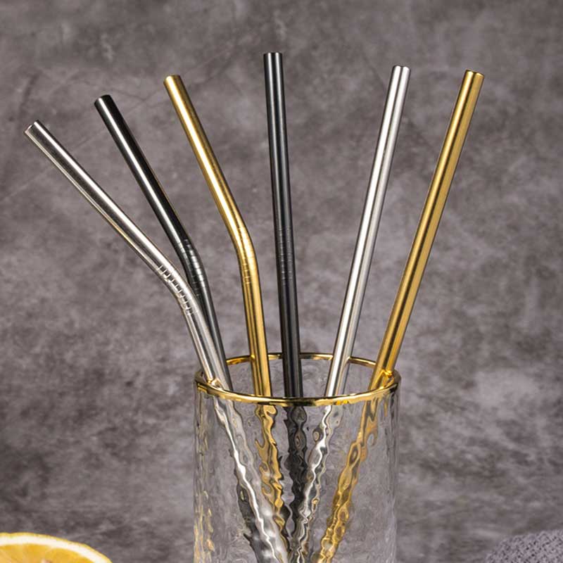 Stainless steel straight/elbow straw portable set reusable straw and straw cleaning brush silver/gold/rose gold/black/rainbow