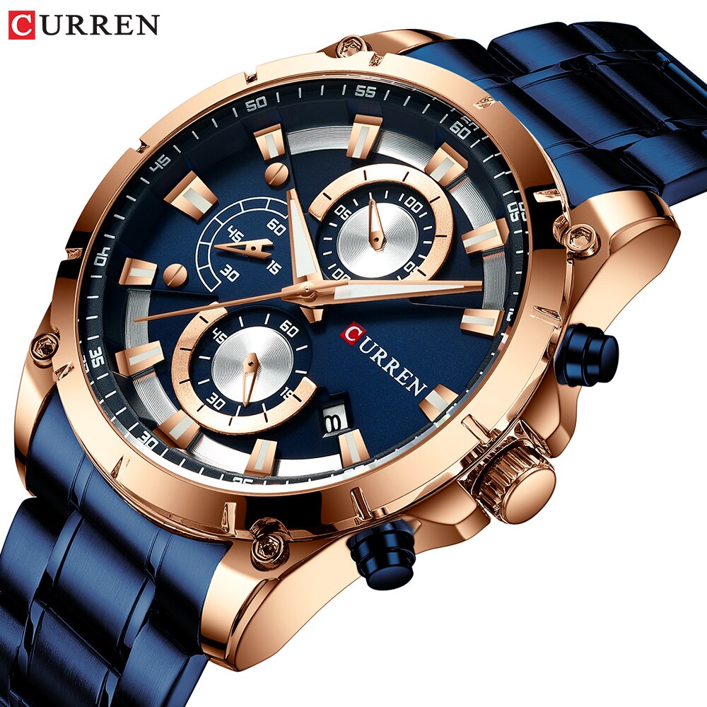CURREN-Reloj de pulsera de cuarzo para hombre, cronógrafo deportivo de lujo, de , de acero inoxidable