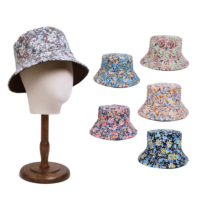 Gorros de pescador reversibles con estampado Floral para hombre y mujer, protector solar, de algodón, doble cara, antisol