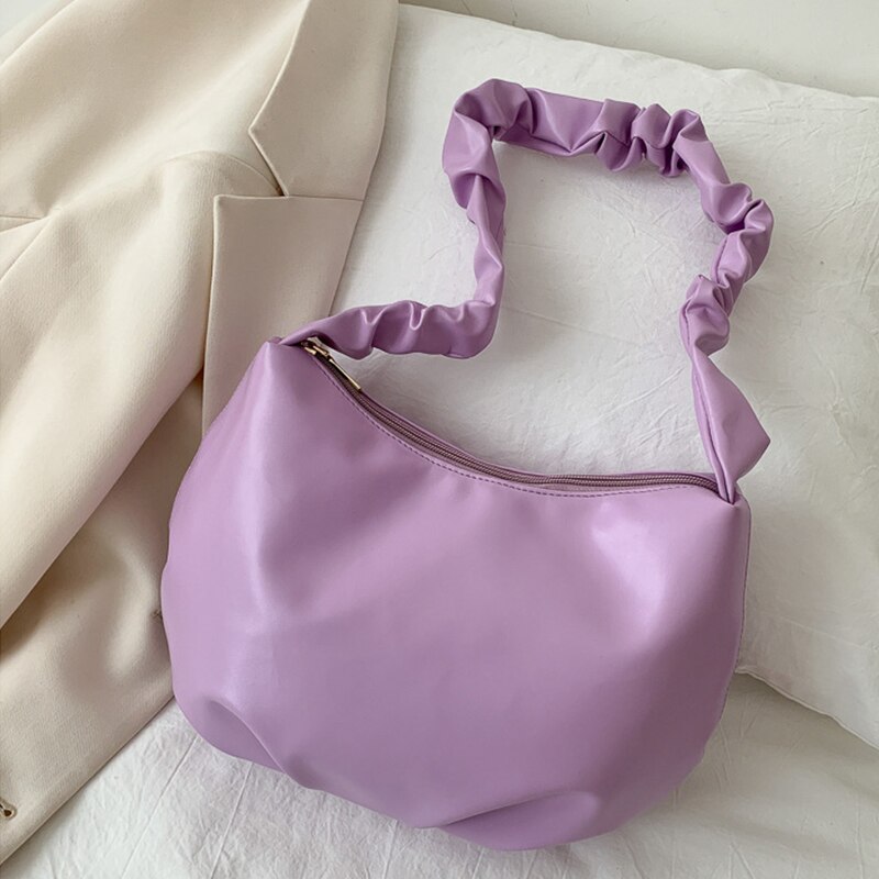 Bolsa nube plisada para mujer, bolso de hombro de cuero de PU, informal, para la axila, bolso pequeño, bolsa de la compra para mujer, bolso