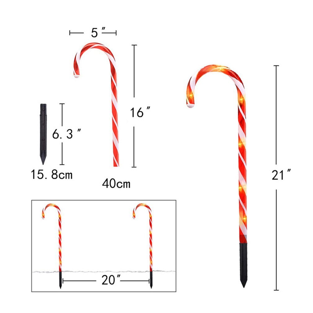 10 pièces énergie solaire noël canne lumières joyeux noël chemin passerelle lumière pour la maison lampadaire décoration de noël