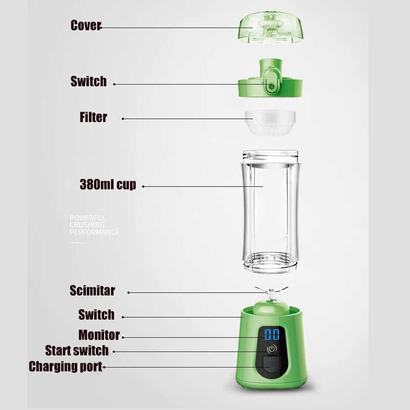 380ml 4 blade draagbare blender juicer machine mixer elektrische mini usb voedsel processor juicer smoothie blender cup maker sap