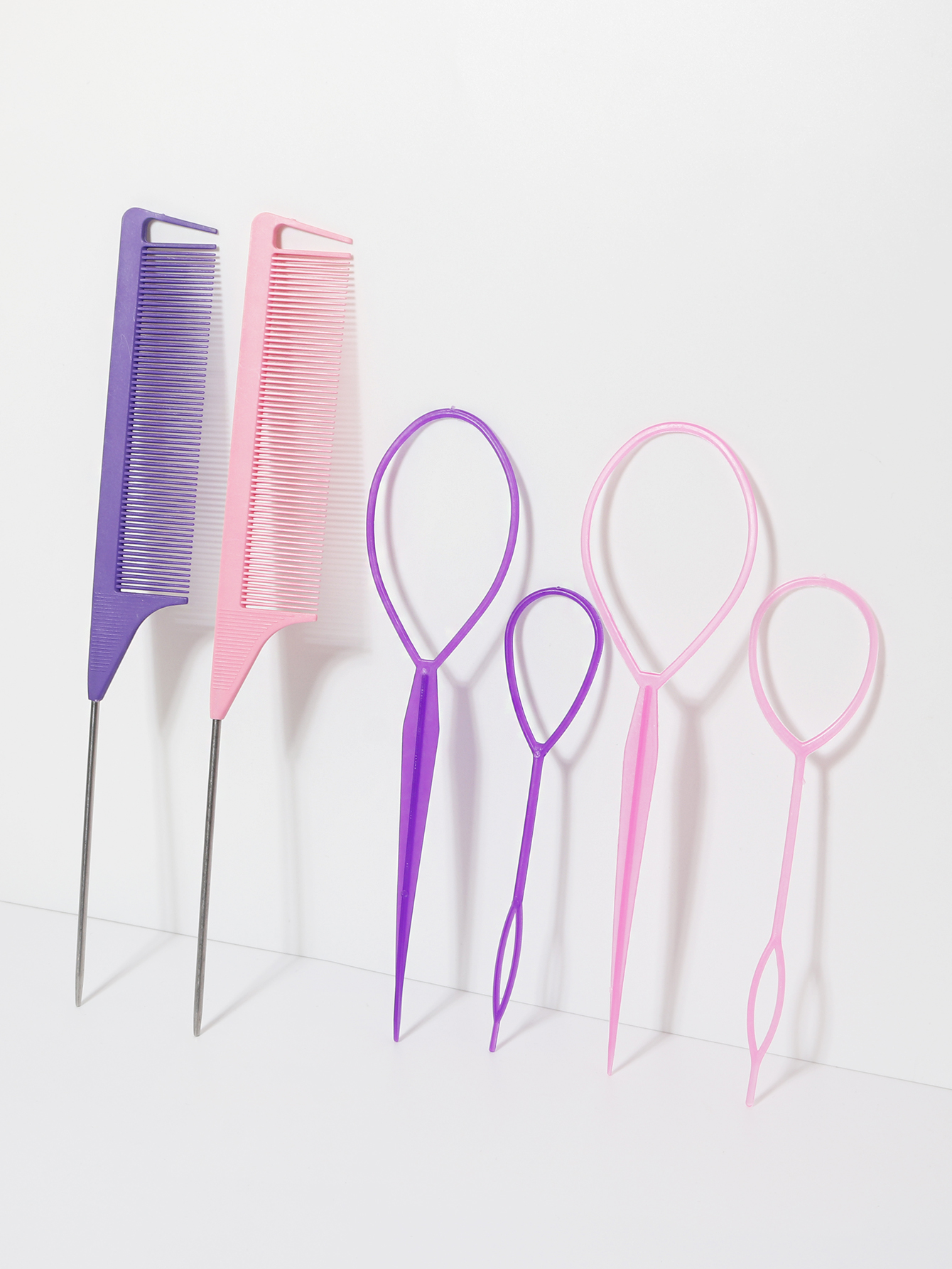 Juego de peinado de 4 piezas, cortador de banda de goma, peine de cola de ratón, herramientas de peinado, accesorios para trenzas de cabello, fabricante de cola de caballo