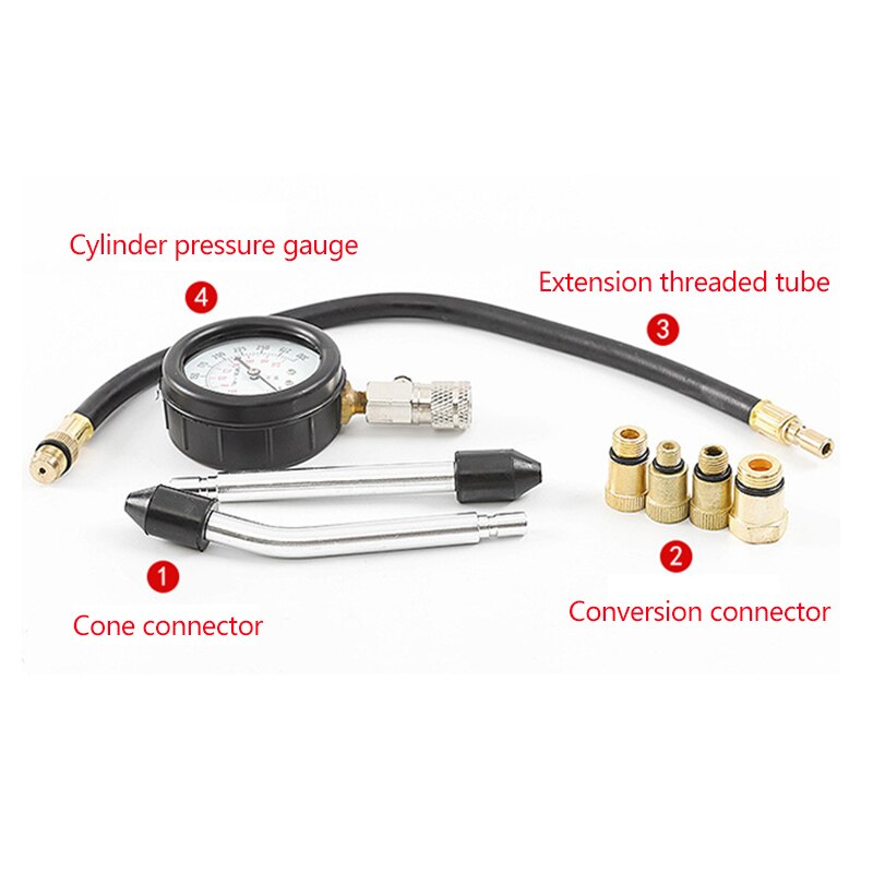 Car Compression Tester Pressure Gauge Tester Kit Motor Auto Petrol Gas Engine Cylinder Motorcycle Pressure Gauge with Adapter