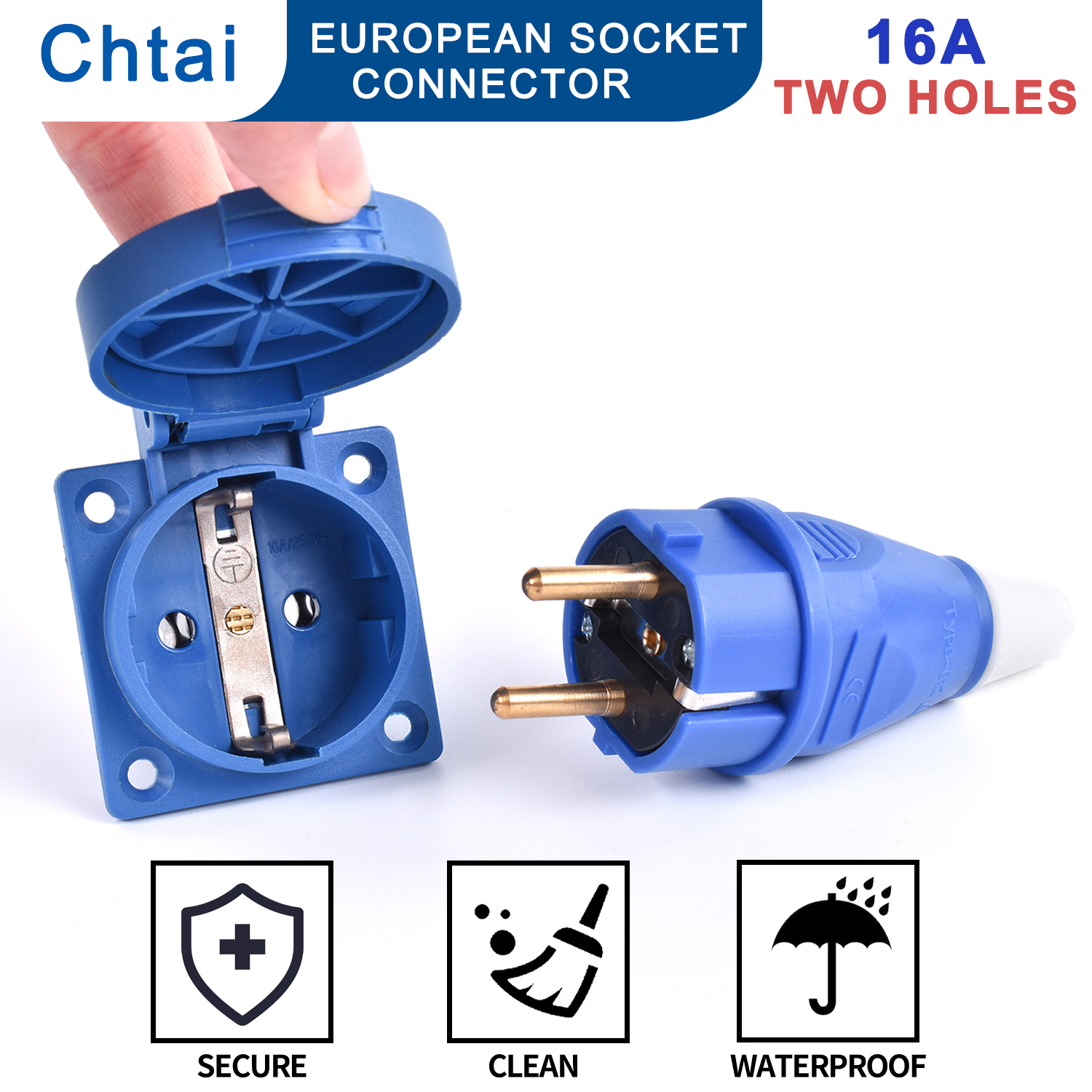 EU. Industrial Plug fly Socket SCHUKO waterproof 2... – Vicedeal