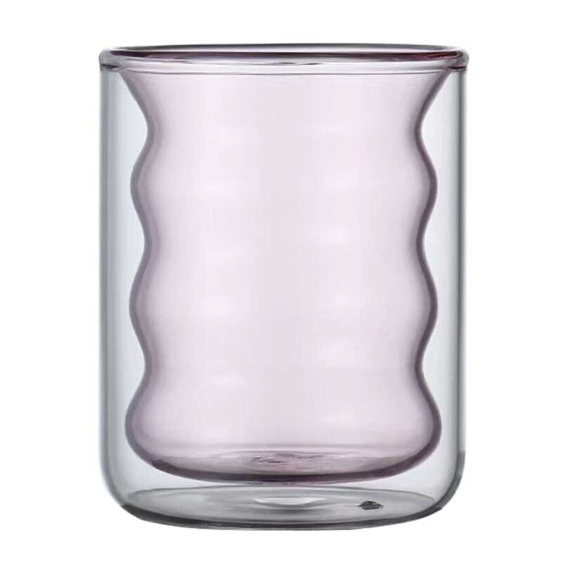 Tasse en verre isolée à Double paroi de 200ml, résistante à la chaleur, résiste aux vagues irrégulières, Thermo, verre transparent pour boire du café, directe: Double pink