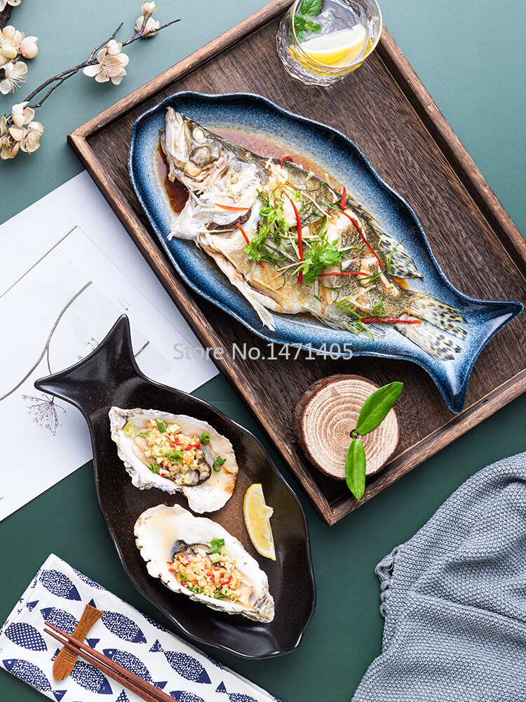 Fish Plate Ceramic Steamed Fish Plate Fish Plate Household Chopped Pepper Fish Head Special Plate Large Fish Plate