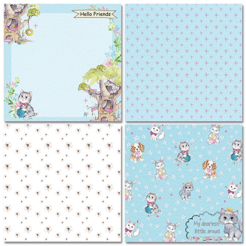 12/24 sheet Cute Cat background paper pad Puppy Bear Origami Papers for Card Making album Scrapbook craft supply