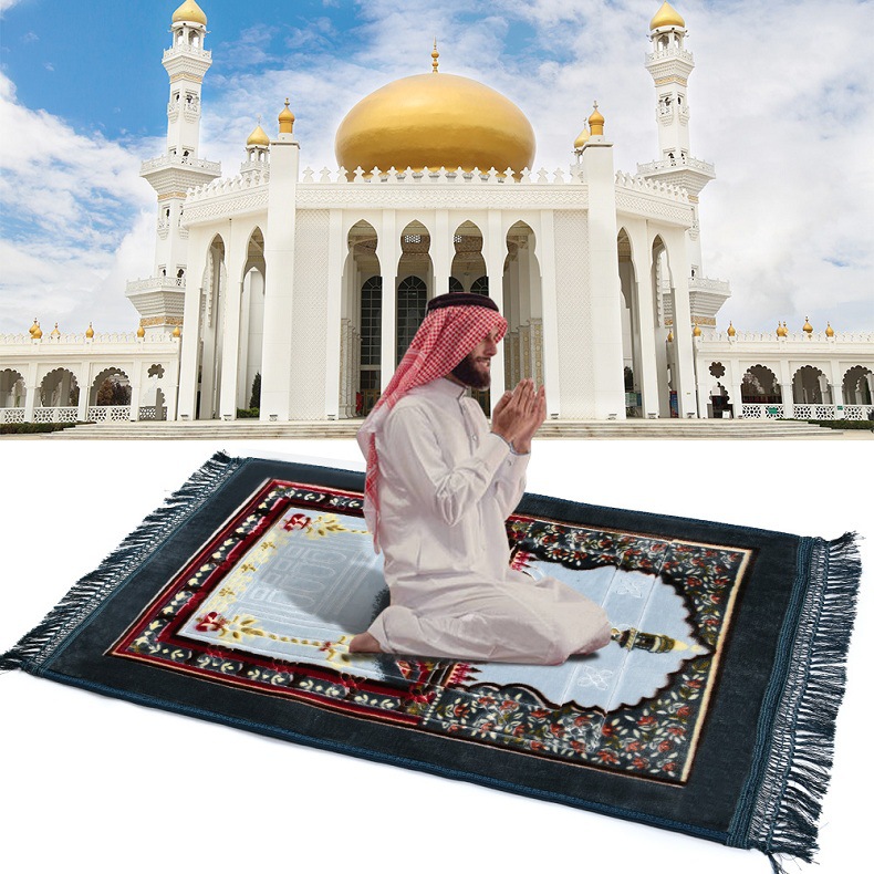 Muslimsk bønmåtte ekstra polstret islamisk tyk musallah ekstra polstret polyester rejse hjem universelt tæppe: Grå