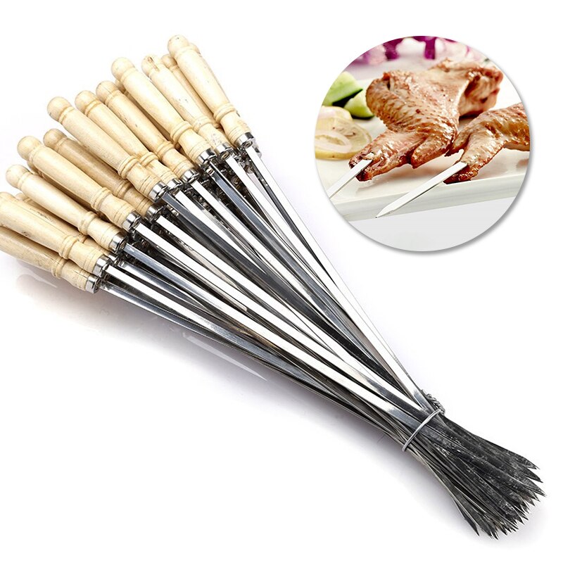 Broche à Kebab plate en acier inoxydable, 40cm, 10 pièces, Barbecue, aiguille à rôtir, fourchette à viande, outil de cuisson en plein air, accessoires de cuisson