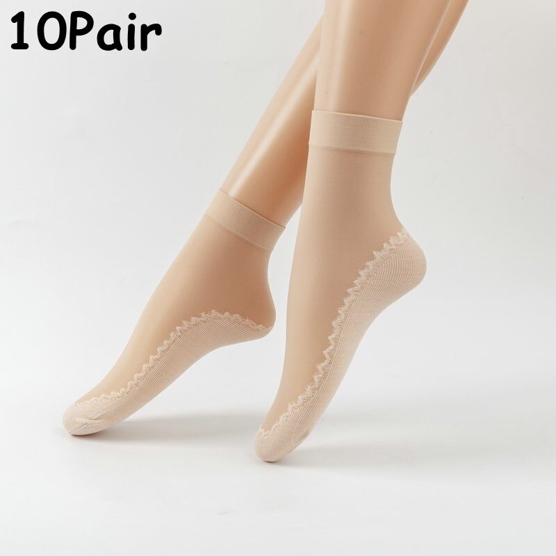 Calcetines suaves antideslizantes para mujer, medias de empalme de fondo transparente, transpirables, de seda fina, para primavera y verano, 10 pares: Skin-10Pairs