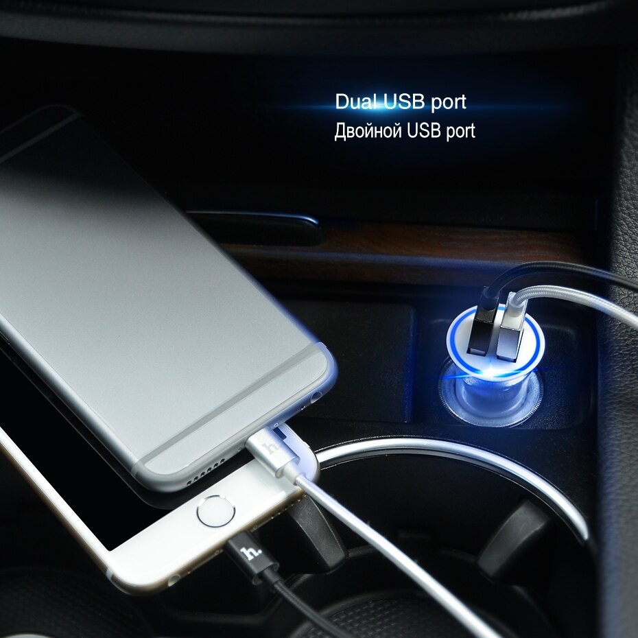 HOCO Car Charger Dual USB Port for iPhone iPad Samsung Xiaomi Phone Charging Adapter 2.4A Car-charger Universal Double Slot