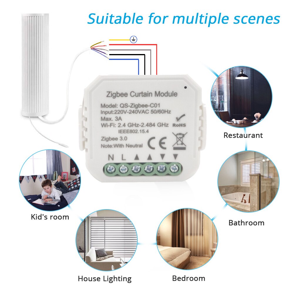 Smart Curtain Switch Module For Roller Shutter Remote Control Blind Motor Practical Home With Timer Easy Install Zigbee App