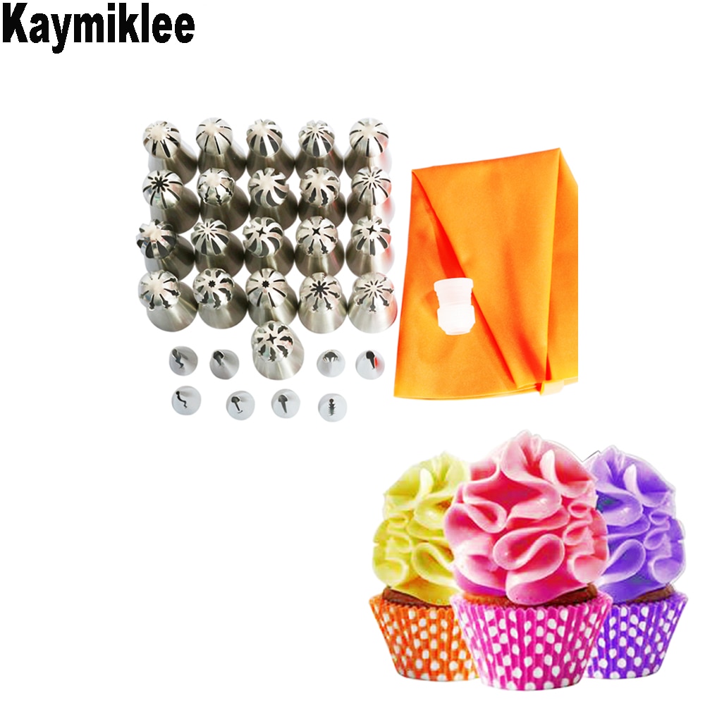 Kaymiklee 31 Stks/set Rvs Cake Decorating Russische Icing Piping Nozzle Bolvormige Bal Koreaanse Russische Nozzl CS085