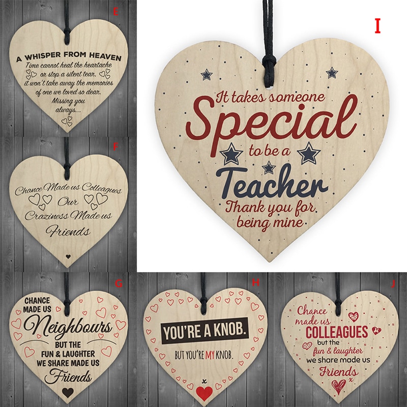 1Pc Xmas Wooden LOVE Christmas Chip Hanging Plaque Pendant Heart Shape Letter Friendship Wine Bottle Decor Pendant Tags