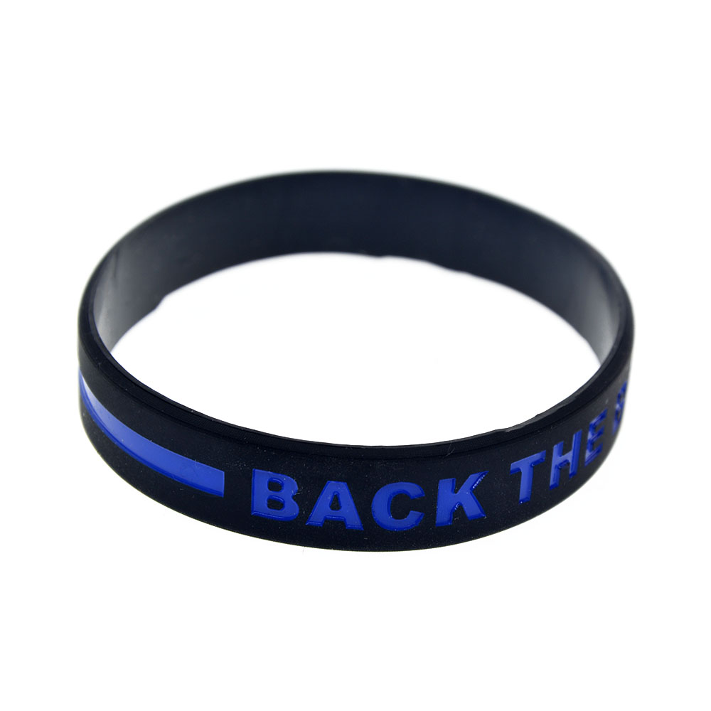 1 pc back the blue line siliconen rubberen polsbandje ondersteunende armband voor volwassenen zwarte armband