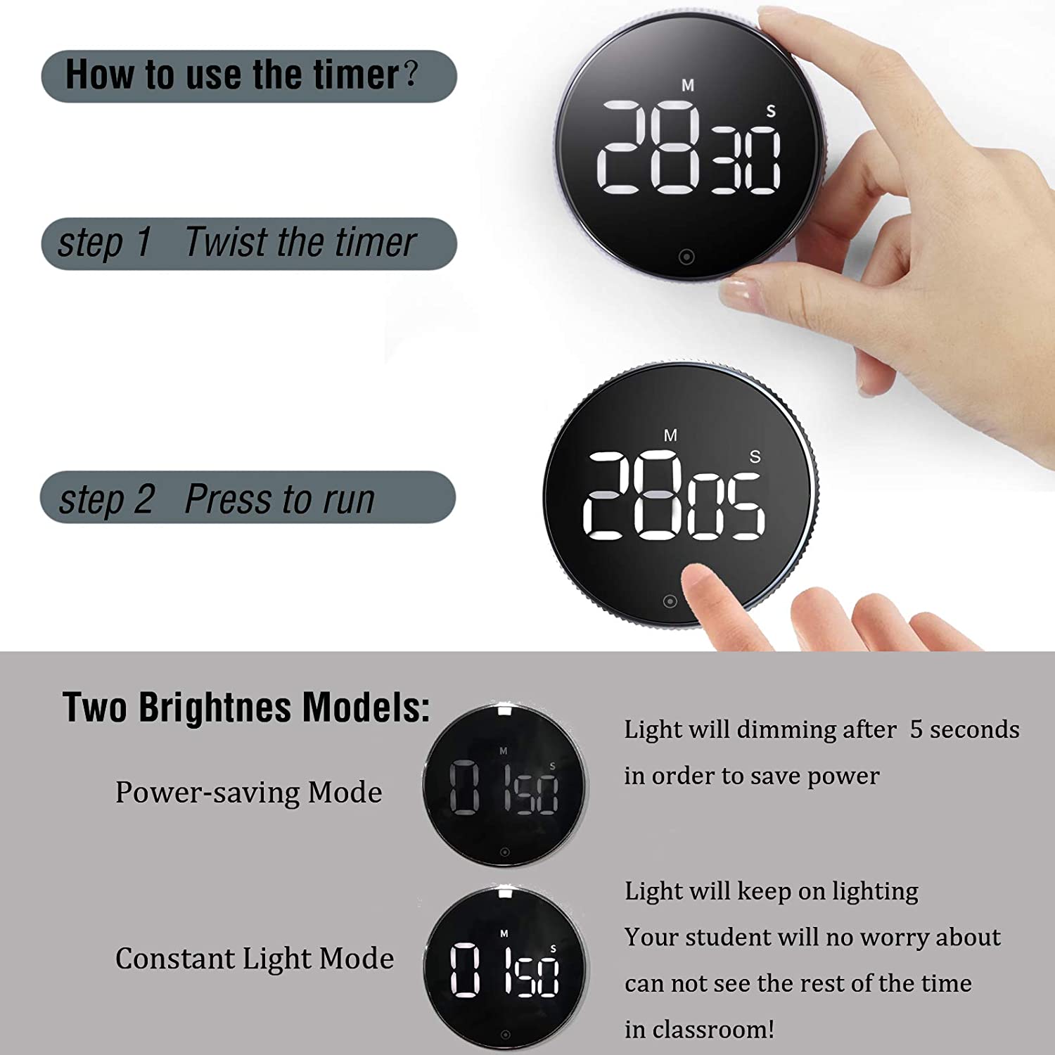 OVEKI LED Digital Kitchen Timer for Cooking Stopwatch Magnetic Electronic Countdown Alarm Clock Timer with Brightness Switch
