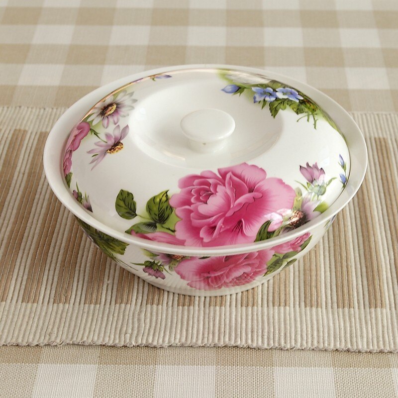 Cuenco chino tradicional de hueso fino de 9 pulgadas, cuenco de cerámica para servir sopa, contenedor de comida para Buffet, caja de calentador de porcelana para el almuerzo