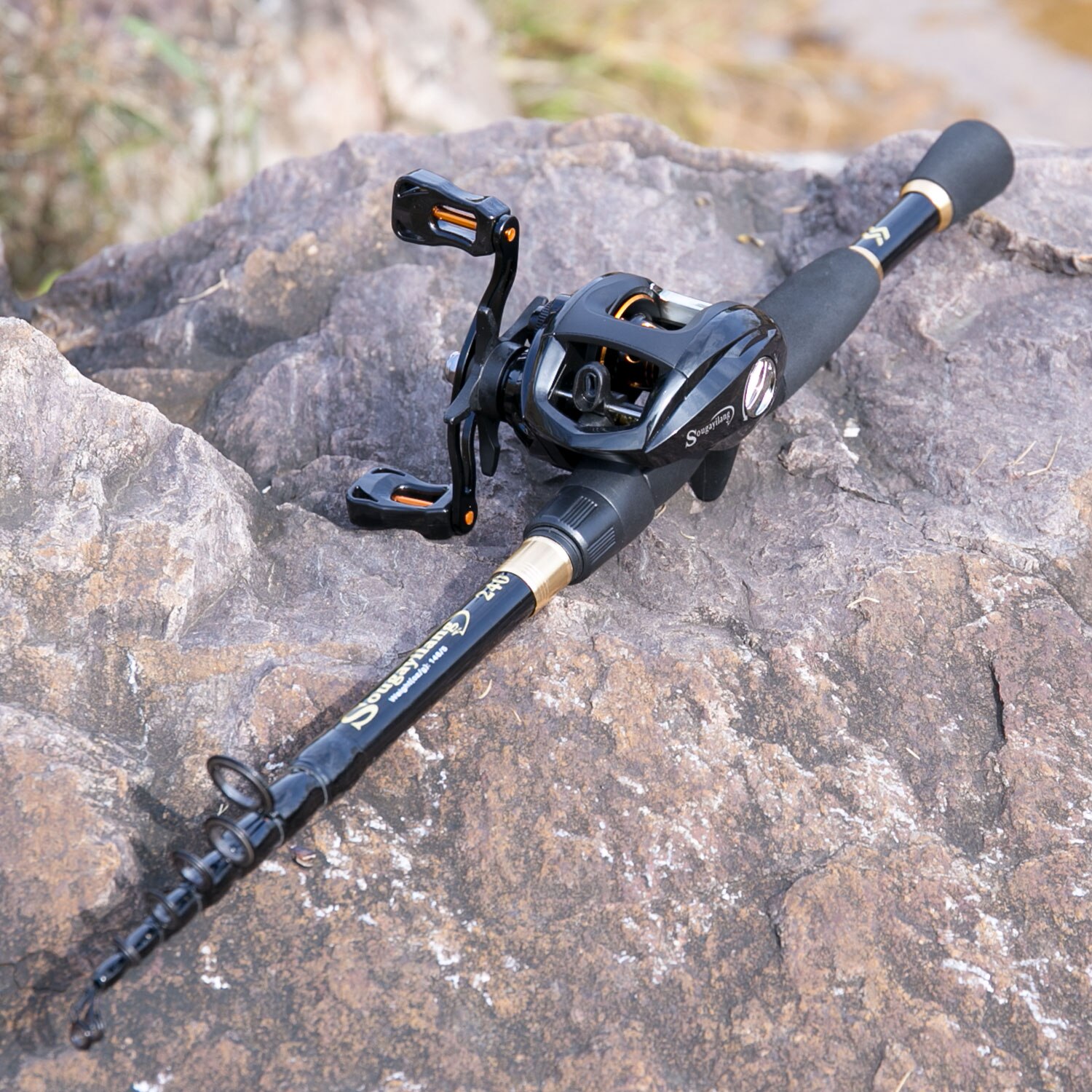 Sougayilang 1.8-2.4 M Draagbare Telescopische Hengel En 12 + 1bb 6.3: 1 Overbrengingsverhouding Vissen Reel Visgerei Combo