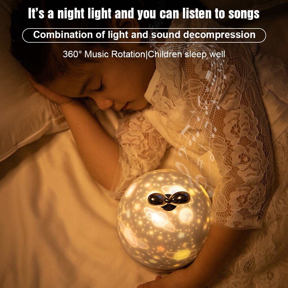 Stern Nacht Musik Licht Projektor Lautsprecher USB Aufladbare Universum sternenklar Himmel 360 Drehen LED Lampe babi schlaf Tonne freundlicher Baby