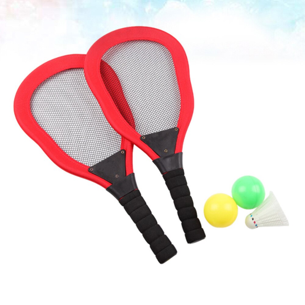 5Pcs Sport Speelgoed Kinderen Doek Art Tennisracket Badminton Strand Racket Kids Outdoor Benodigdheden (Rood 2 Stuks racket + 1Pc Badminton: Red