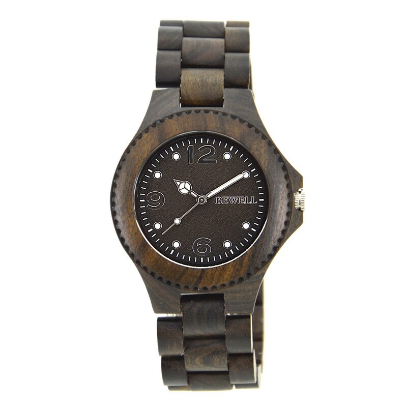 Reloj de granos de madera BEWELL para hombres y mujeres, relojes de Madera hechos a mano, movimiento de cuarzo Luminouse, madera de sándalo rojo de Arce, de San Valentín 038A: black sandalwood