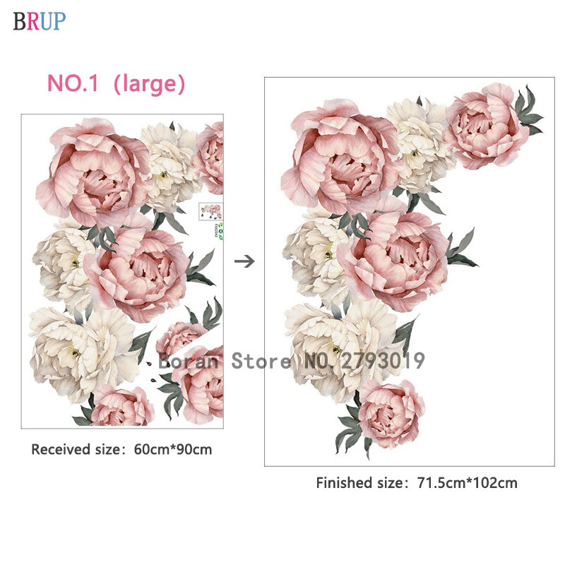 Pegatinas de pared de flores rosas grandes para decoración del hogar, calcomanías de vinilo de 71,5x102cm para dormitorio y sala de estar: NO.1