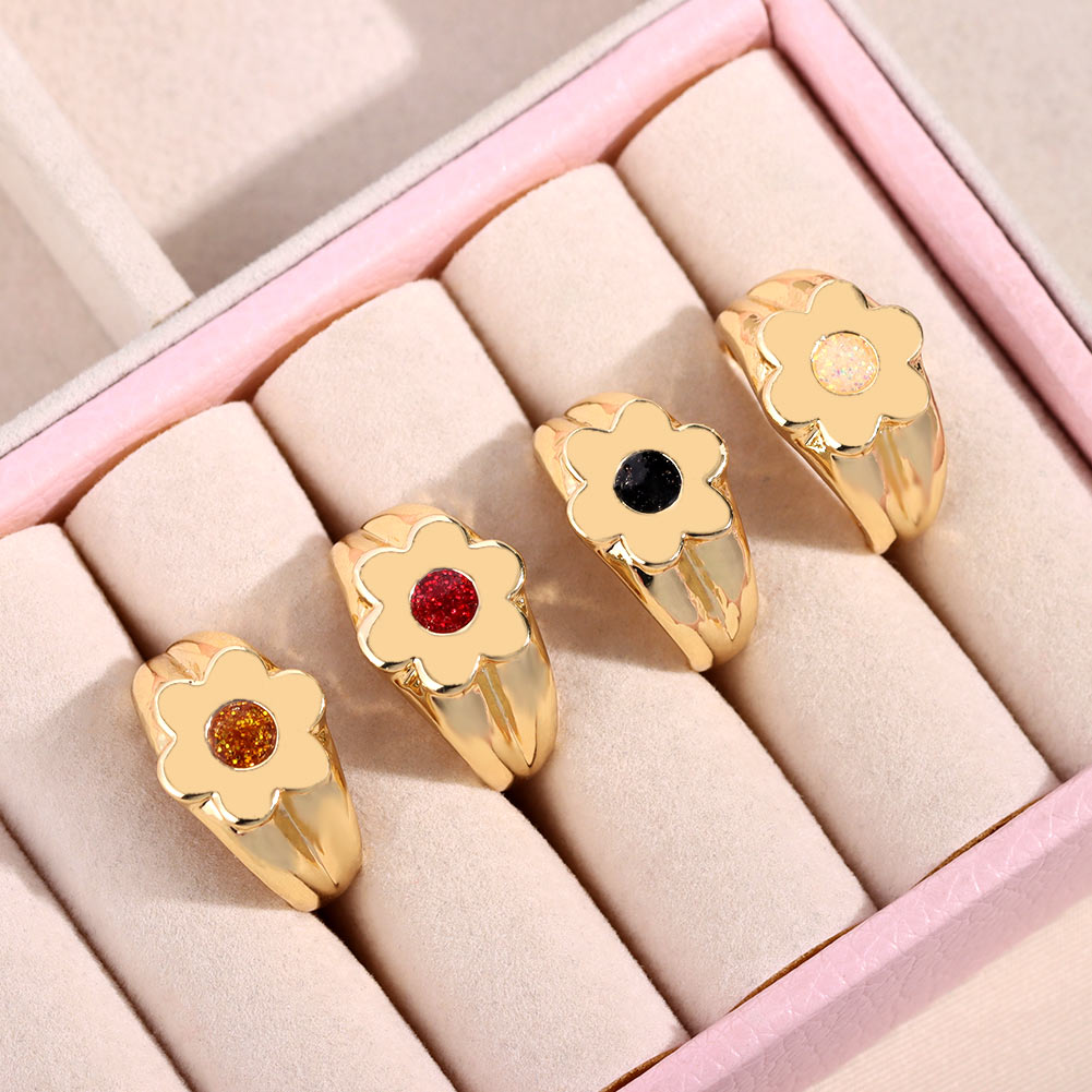 Flatfoosie Neue Koreanische Blume Metall Ringe für Frauen modisch Gold Farbe Emaille Blume Geometrische Index Finger Ringe Partei Schmuck