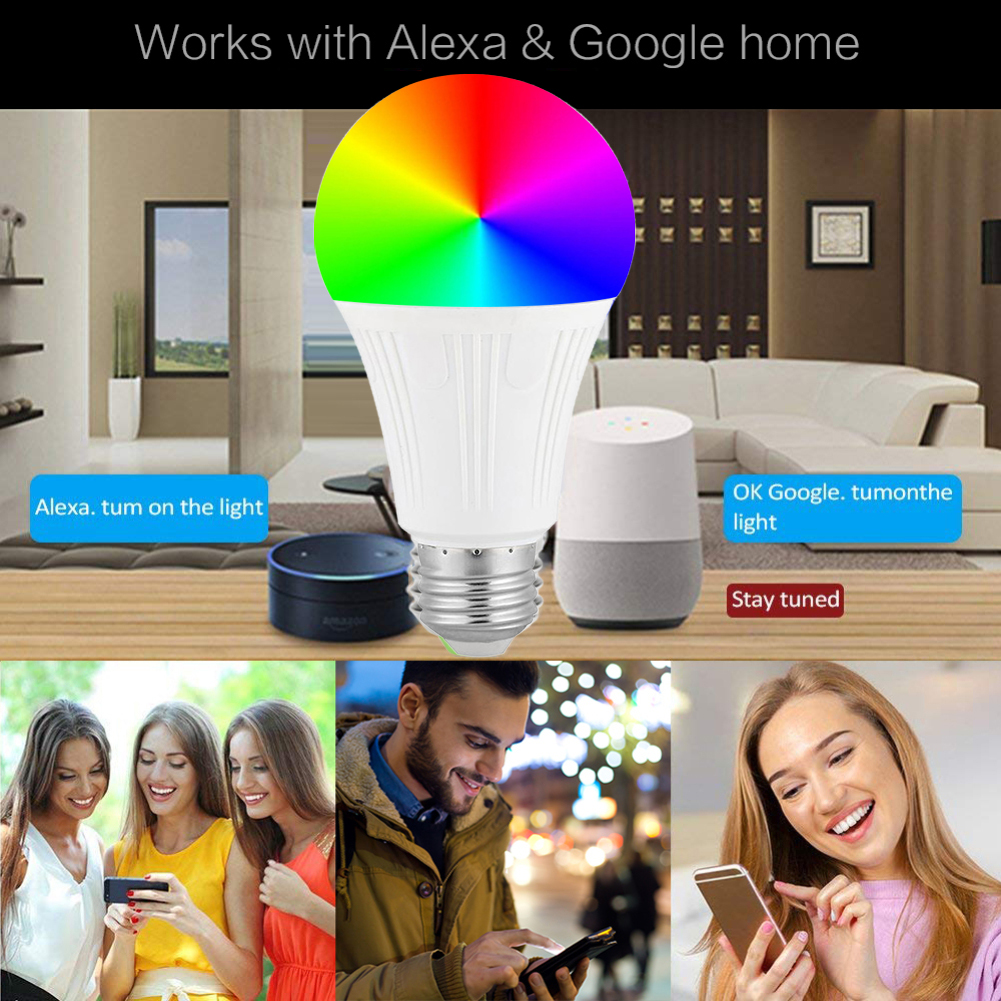 E27 B22 Smart WIFI Lamp RGB RGBW Dimbare LED Lamp Gloeilamp Werkt met Alexa Google Thuis, 16 miljoen Kleuren, APP Afstandsbediening