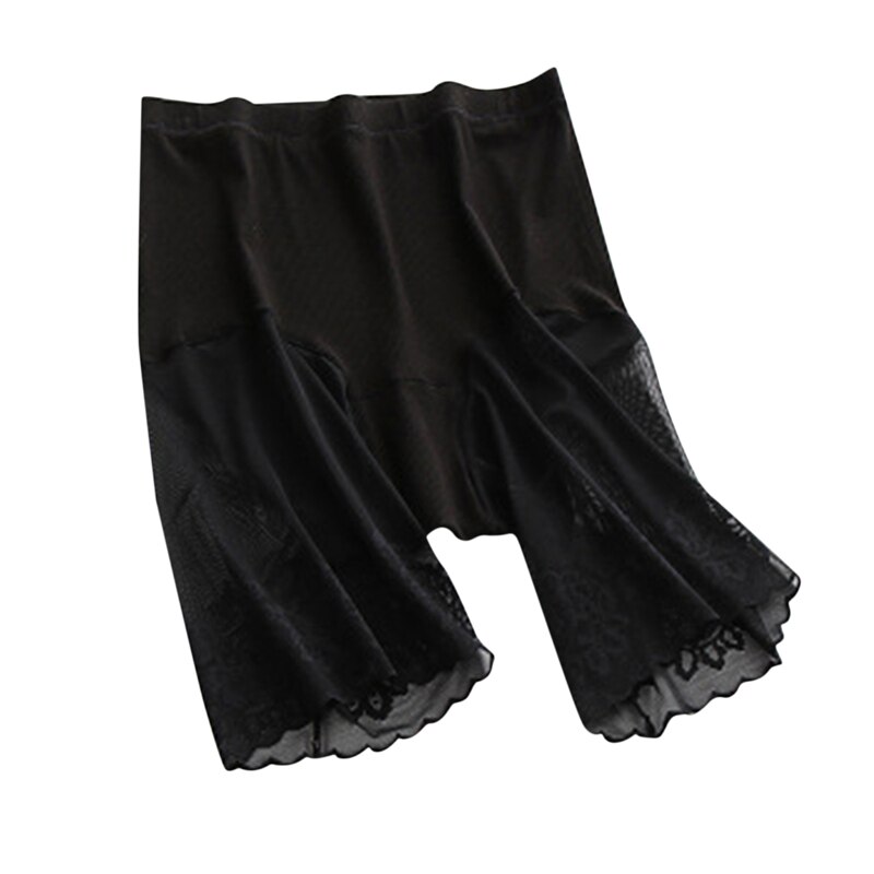 Pantalones cortos de seguridad para mujer, Shorts sexys de encaje, antirozaduras, hasta el muslo, talla grande: Black / Extra Large Size