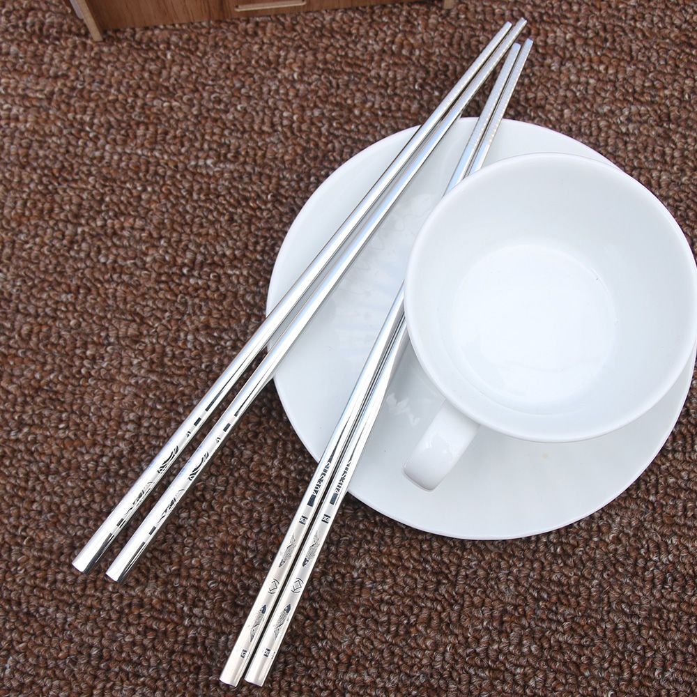 2PCS Stainless Steel Black Dragon Fishs Chopsticks Chinese Long Non-Slip Alloy Sushi Hashi Chop Sticks Chinese Tableware