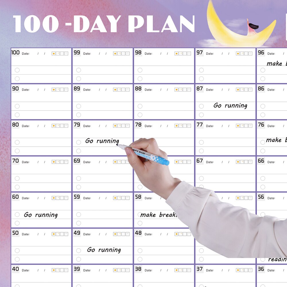 Zelfklevende Muur Kalender 100 Dagen Dagelijks Leren Tijdschema Te Doen Lijst Kids Gedrag Grafiek Uitwisbare Studie Periodieke Planner