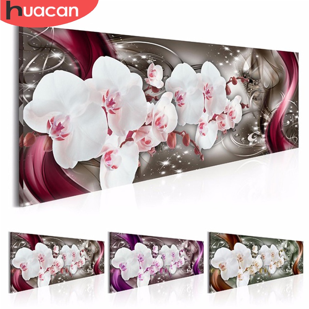 Huacan diy diamant maleri 5d orkidé fuld firkantede/runde broderi blomster boligindretning diamant kunst