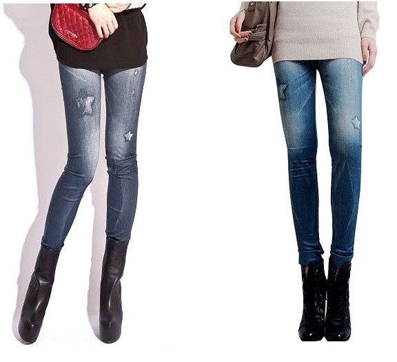Laihat tytöt pakarat hoikka ohuet pienet jalat housut stretch lumihiutale jäljitelmä denim polyesteri e spandex naisten leggingsit