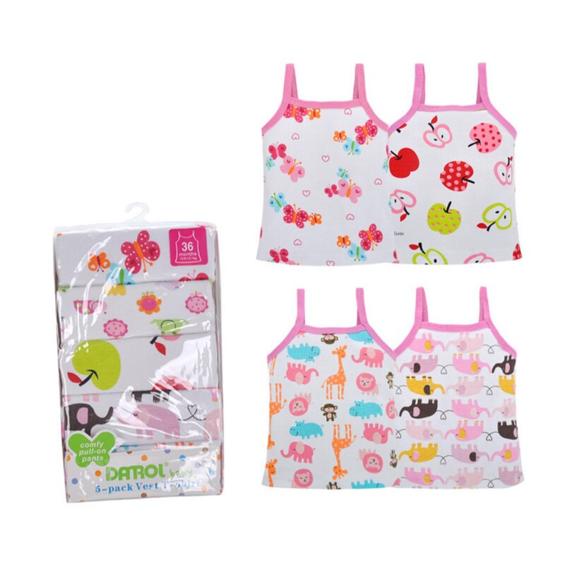 Baby Colorful Tanks 5 Peices / lot 3-24 Months Sleeveless 100% Cotton Girl Vest Beach Clothing Summer Wear Tops