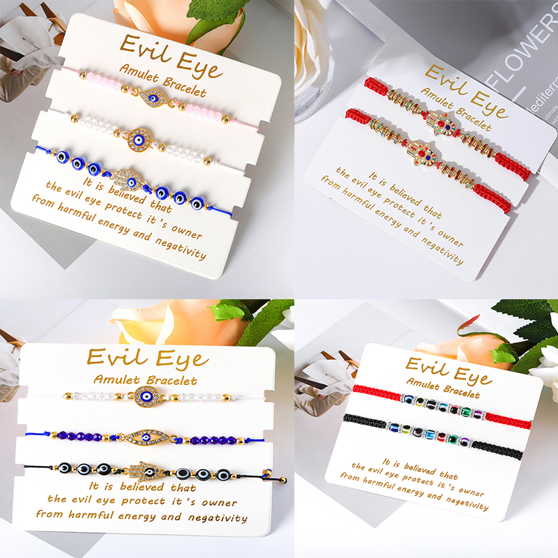 Pulseras turcas contra el mal de ojo para hombres y mujeres, tobillera trenzada de amistad, de protección hecho a mano, joyería de deseo de la suerte, 2-3 piezas por juego