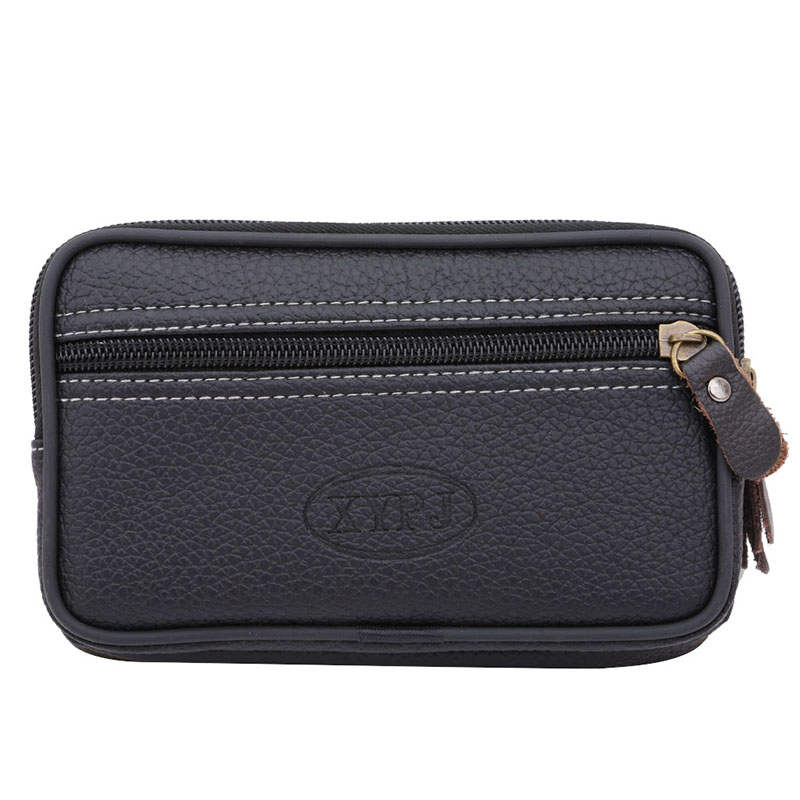 Sac de ceinture en cuir pour homme, pochette pour téléphone portable, porte-monnaie, sangle: Black