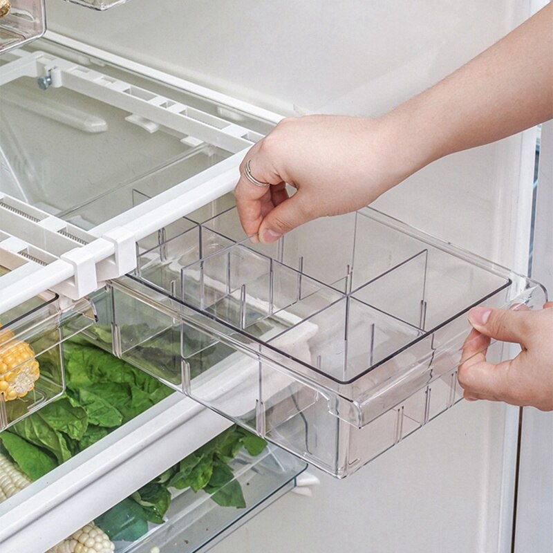 Transparent Refrigerator Drawer Storage Box Retractable Pullout Drawer Fresh Spacer Layer Sort Kitchen Fridge Shelf Organizer