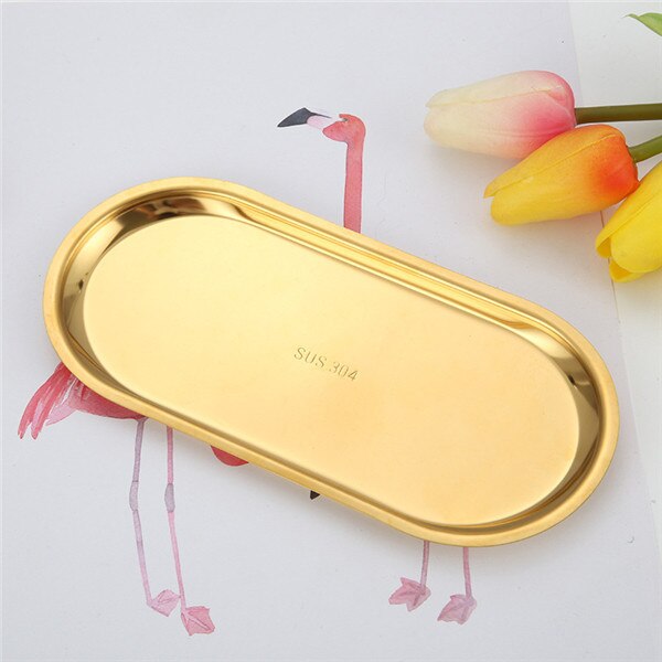 Plateau de stockage de parfum cosmétique de luxe en acier inoxydable, assiette de décoration de plat, plateaux bijoux anneau pain Dessert noir 1 pièces: golden