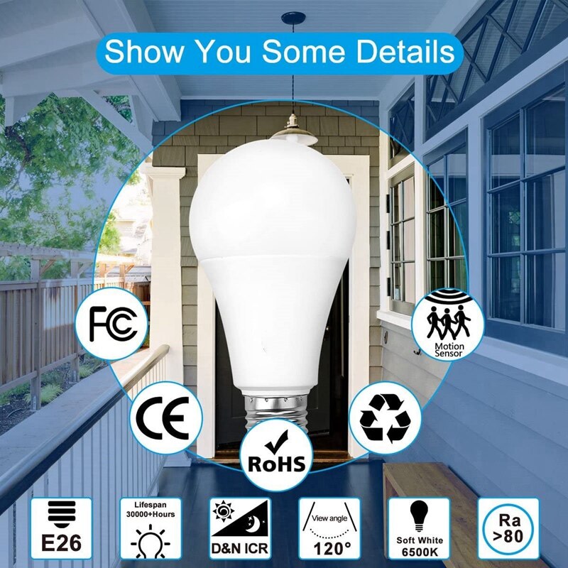 E27 Smart Led Pir Motion Sensor Light Bulb 12W Led Geluid En Licht Controle Lamp 1200LM 6500K Koud wit Licht