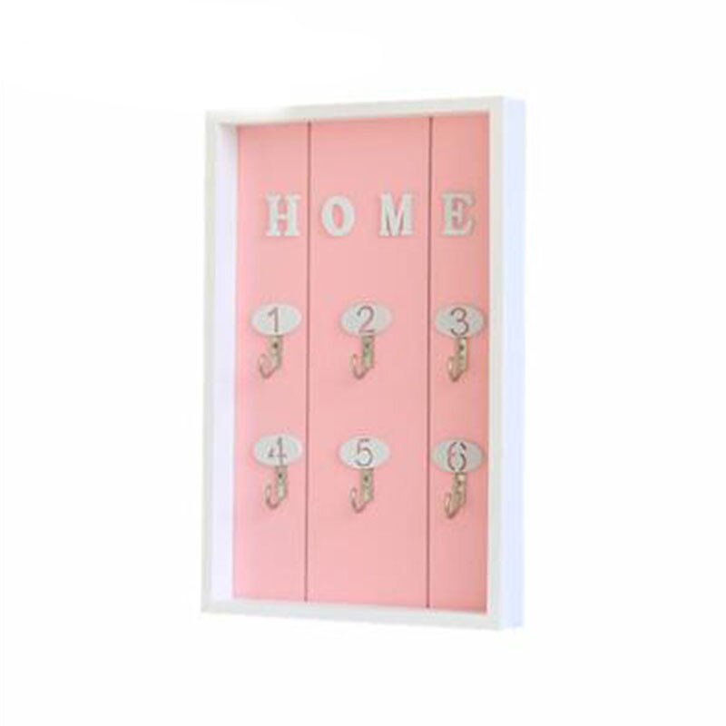 Wall Mounted Key Holder Wooden Key Organizer Hanger With 6 Hook Wall Decorative Holder Key Holder Wall Minimalist Wall Hook: Pink