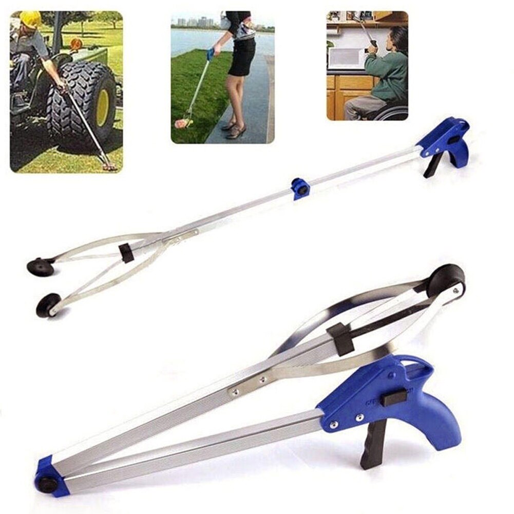 Pinzas para recoger basura largas plegables, herramienta de recogida con mango curvo, herramienta de recogida portátil de fábrica