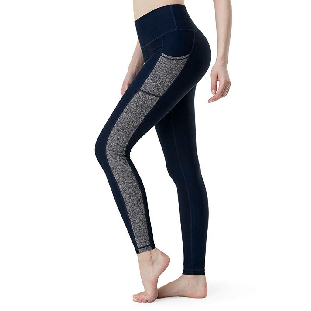 Pantalon élastique doux et moulant pour femmes, séchage rapide, poches solides, vêtements de Fitness, d'athlétisme, de Yoga, Leggings cousus: Navy  / S