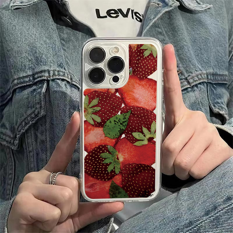 INS Korean Strawberry Pattern Phone Case for iPhone 16 15 14 13 12 11 Pro Max Mini X XS XR 7 Plus SE4 16E Soft Shockproof Cover