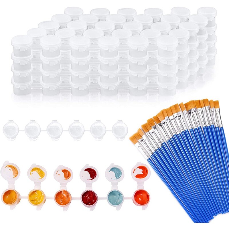 Pots de peinture vides, Mini récipients de stockage transparents et 20 pinceaux, artisanat de peinture, 20 bandes, 120 pièces: Default Title